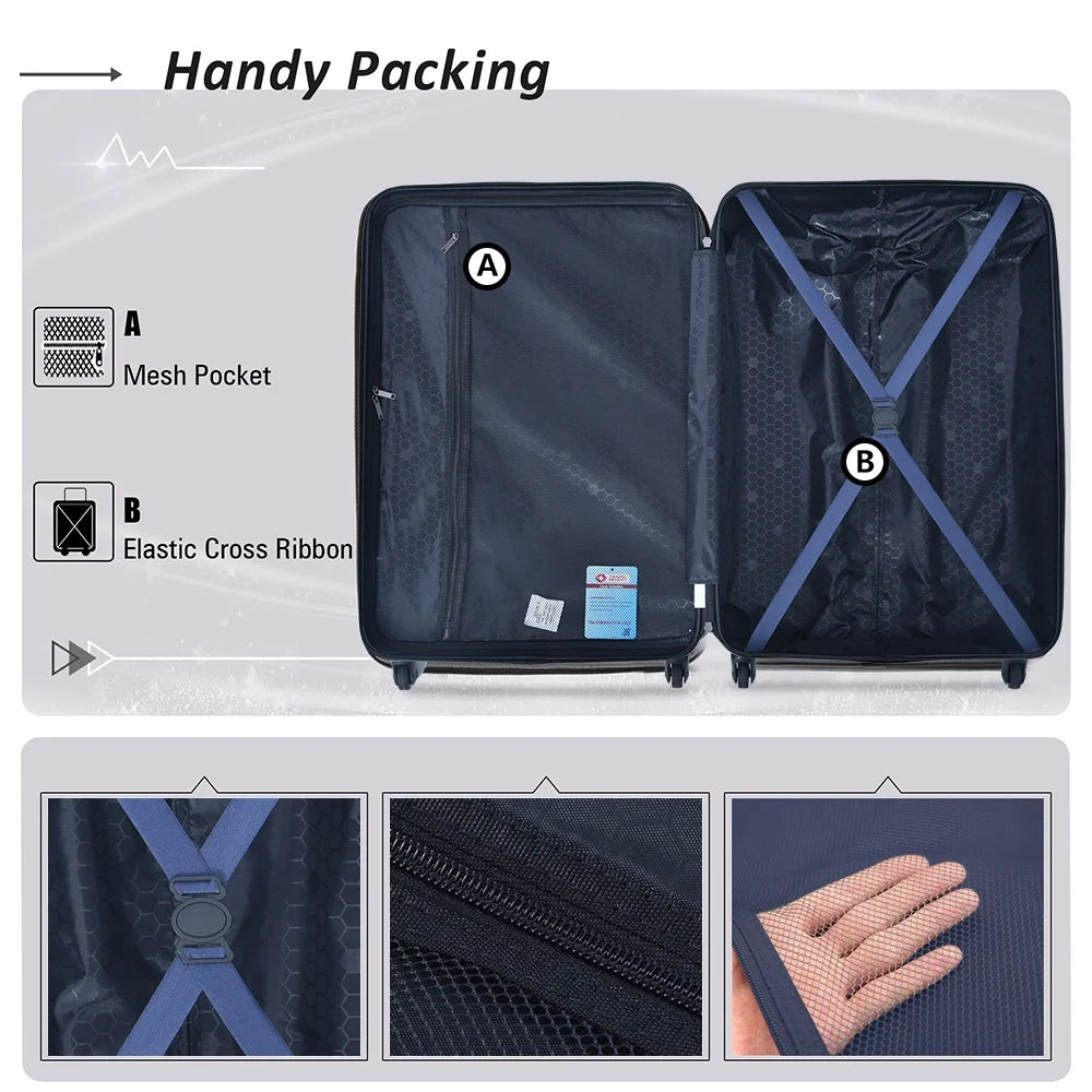 3 Piece Navy Luggage Travel Set, 20" 24" 28" Carry on Luggage with Spinner Wheels, Lightweight Hard Case Luggage Travel Suitcase Christmas Gifts for Business Trip Holiday Travel Cruise