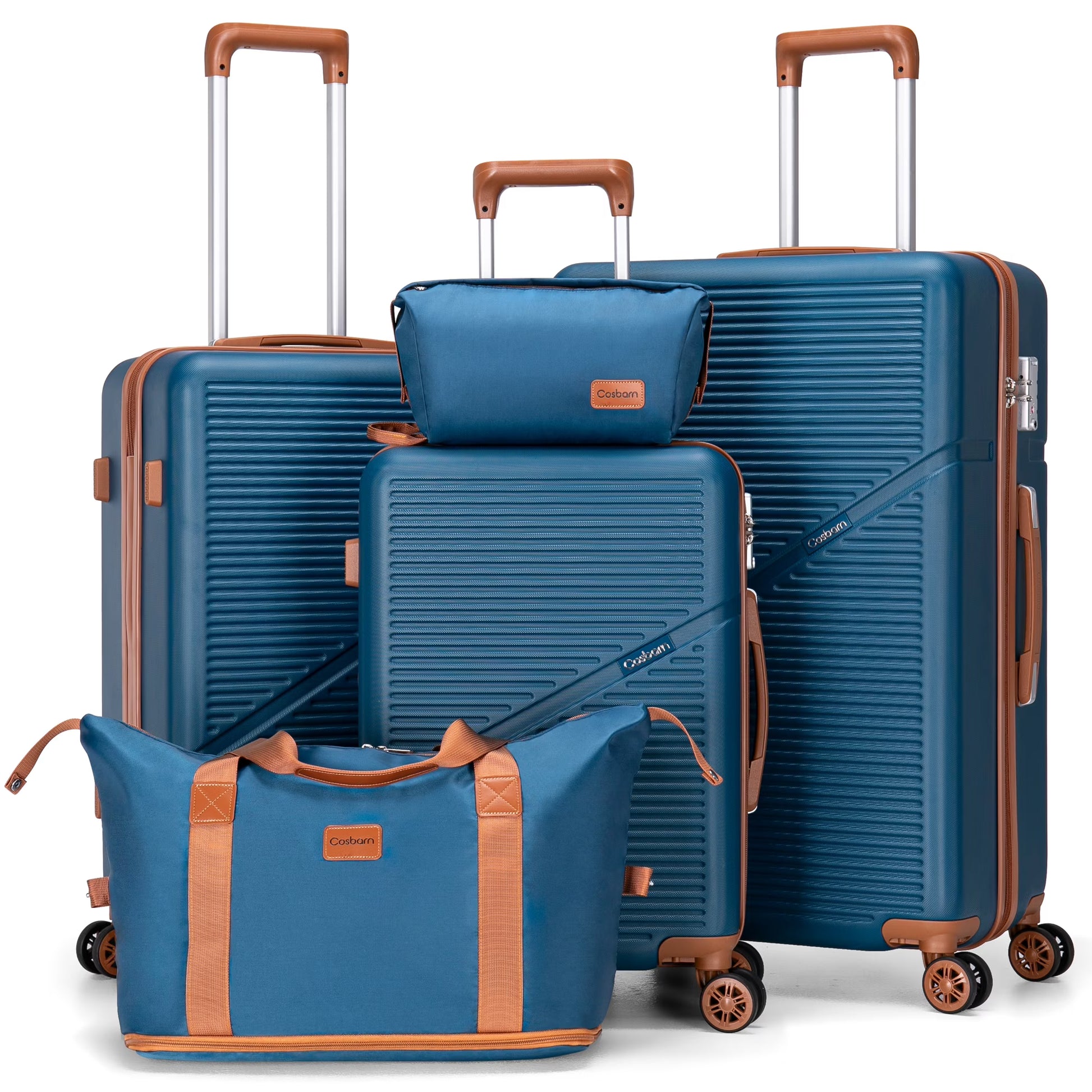 Cosbarn 5 Piece Luggage Sets ABS Hardshell Lightweight Suitcases Sets with TSA Lock Durable Spinner Wheels