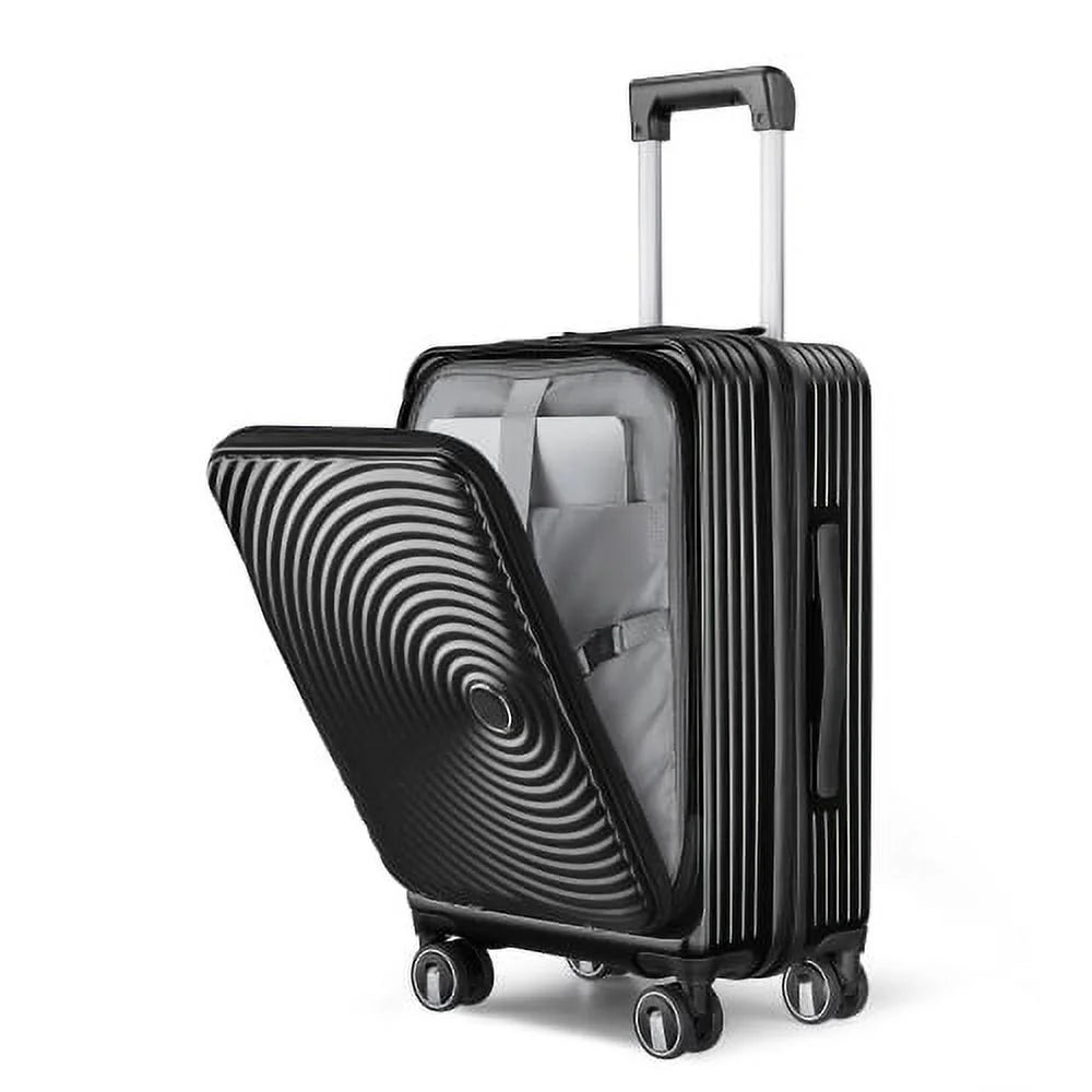 Bailu Luggage Set 3-Piece (20/24/28), Expandable Carry-On Luggage with TSA Lock Airline Approval, 100% PC Hard Shell Lightweight Luggage with Front Pocket and Spinner Wheels (Black)