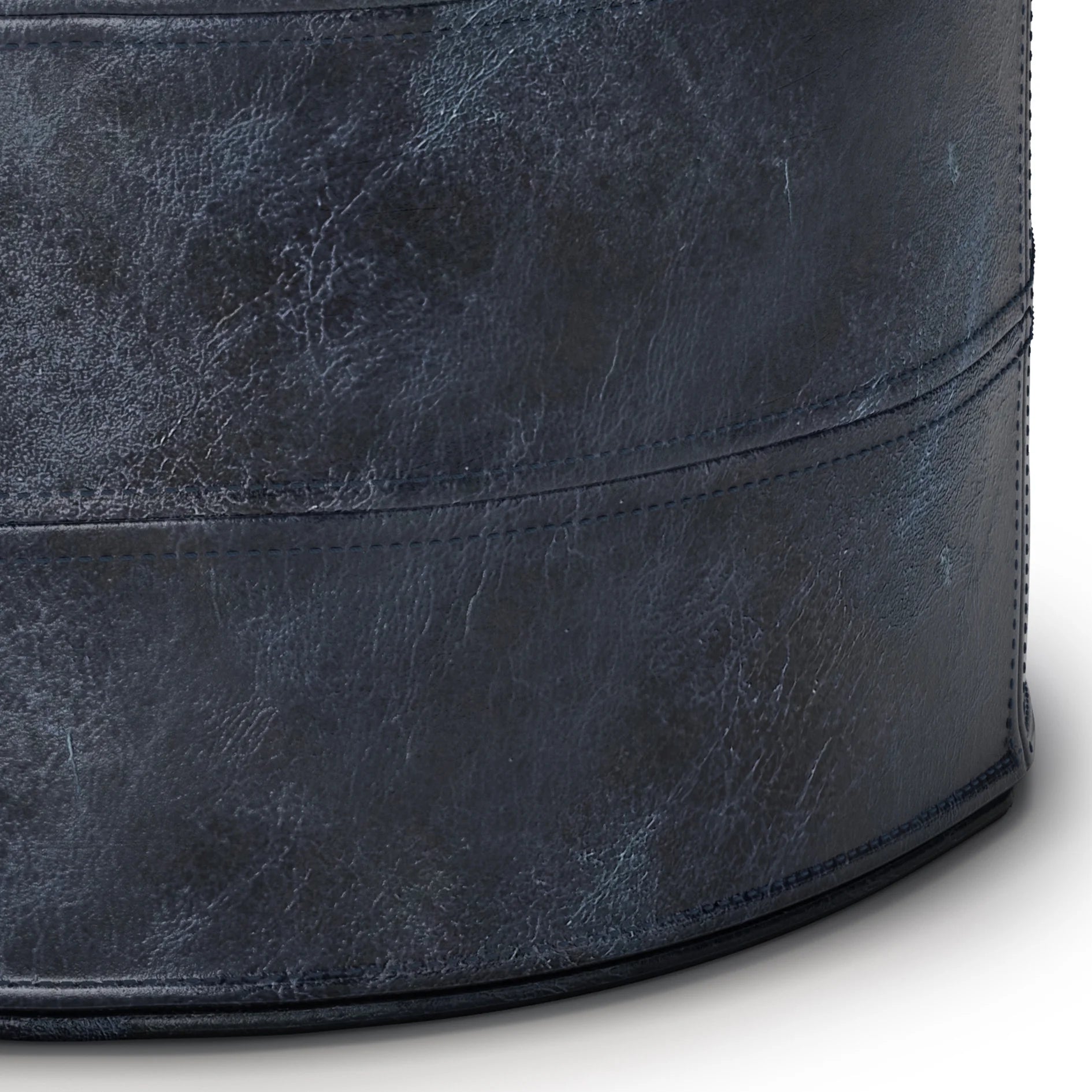Simpli Home Connor Boho Round Pouf in Navy Blue Genuine Leather