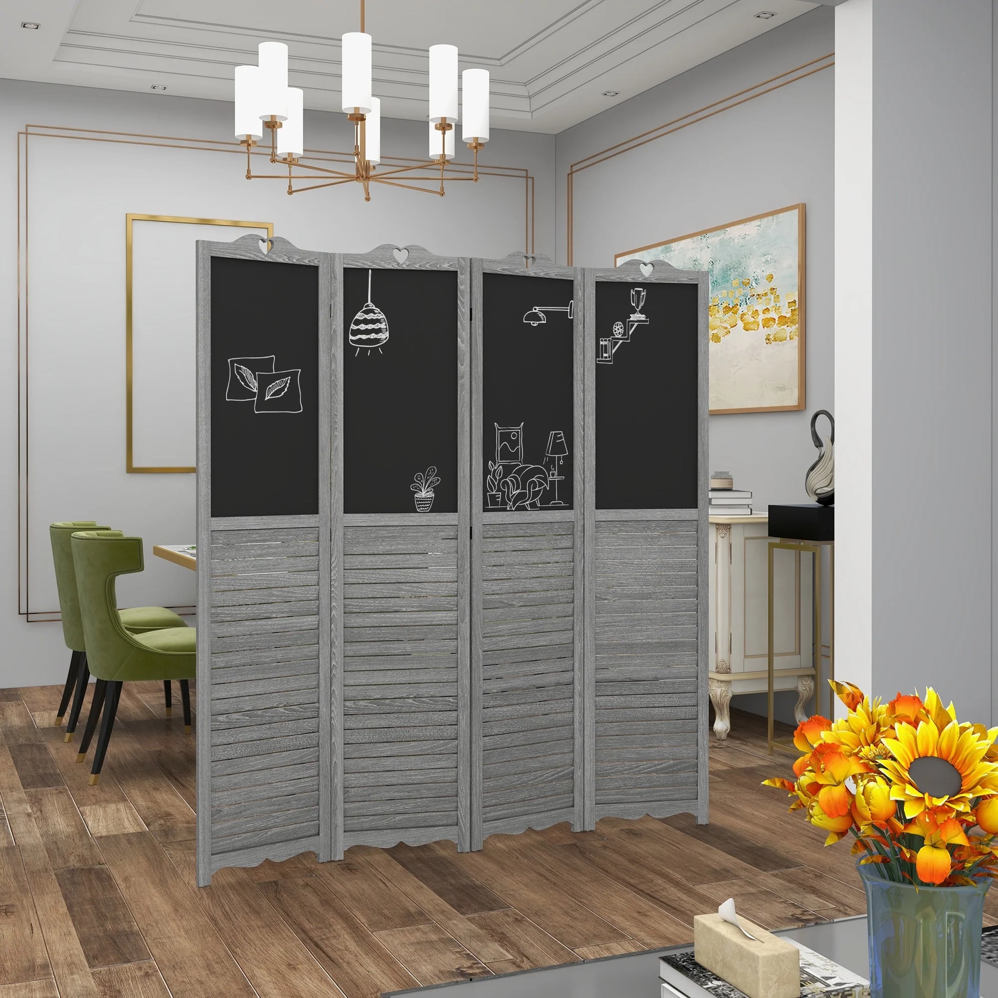 HOMCOM 5.5' 4 Panel Room Divider, Indoor Privacy Screens for Home, Brown