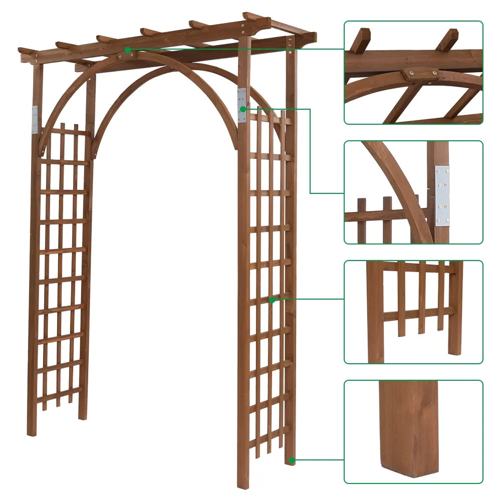 Garden Arch Trellis, Wooden Outdoor Arch for Climbing Plants, Dark Brown Arbors and Trellises, 62.99"W X 23.62"D X 84.65"H