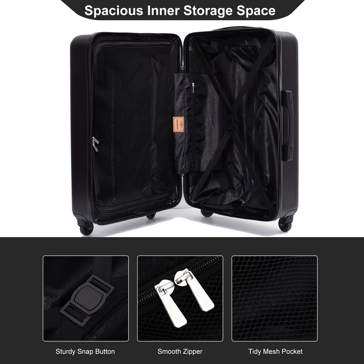 Luggage Sets Hardside 3 Piece, Hardshell Suitcase with Lightweight Durable Spinner Wheels,Black