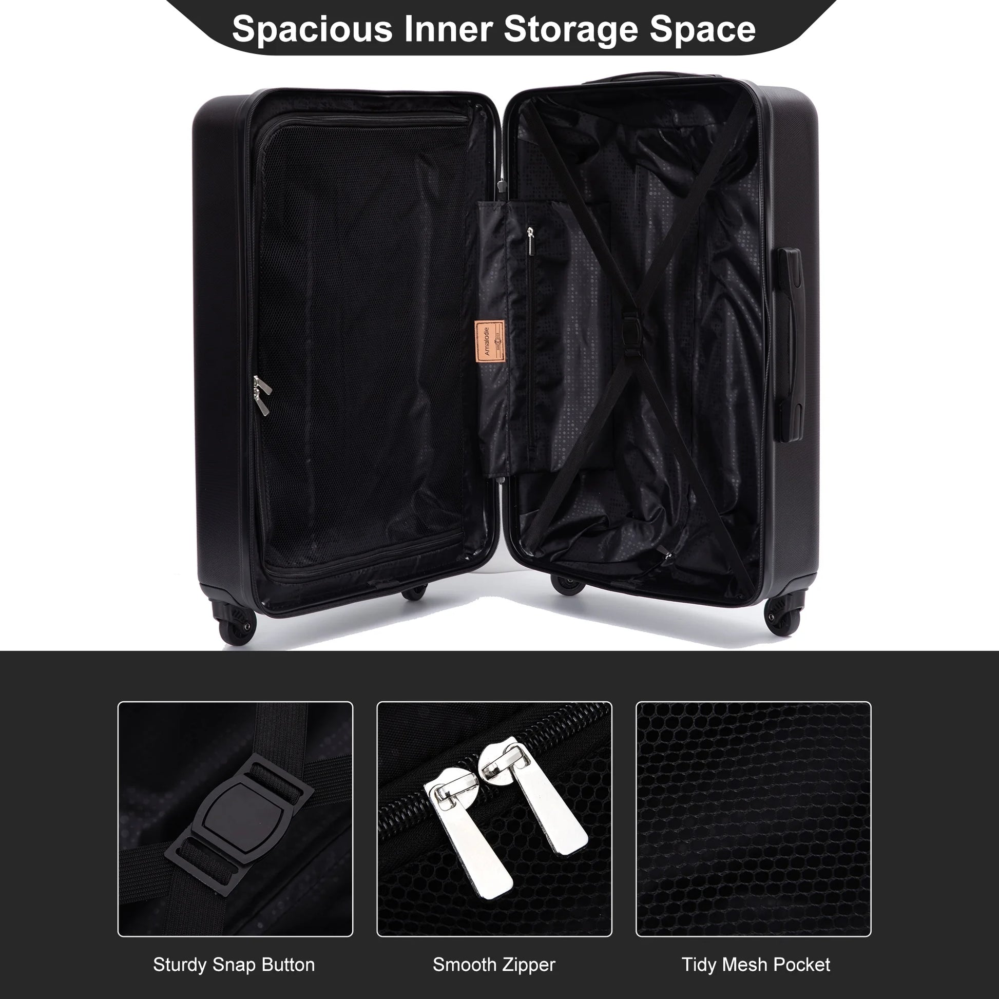 Luggage Sets Hardside 3 Piece, Hardshell Suitcase with Lightweight Durable Spinner Wheels,Black