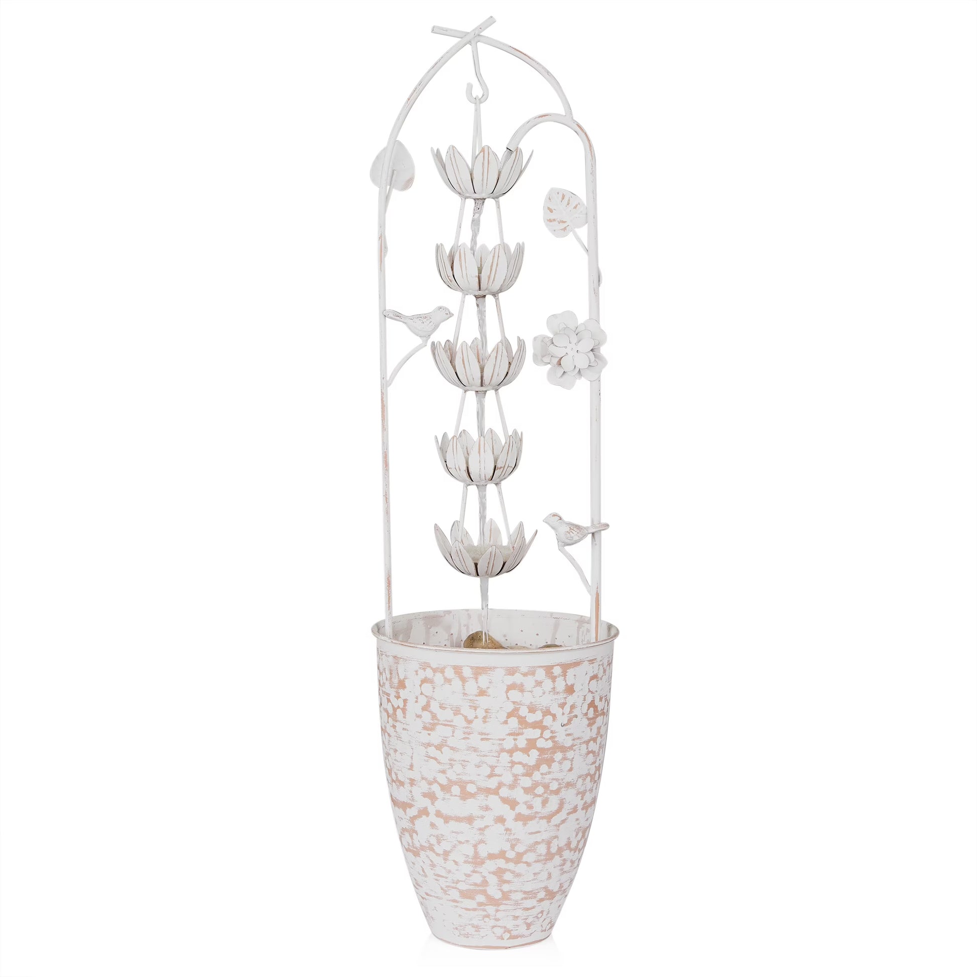 Alpine Corporation Metal White Rustic Outdoor Electric Fountain with Flower