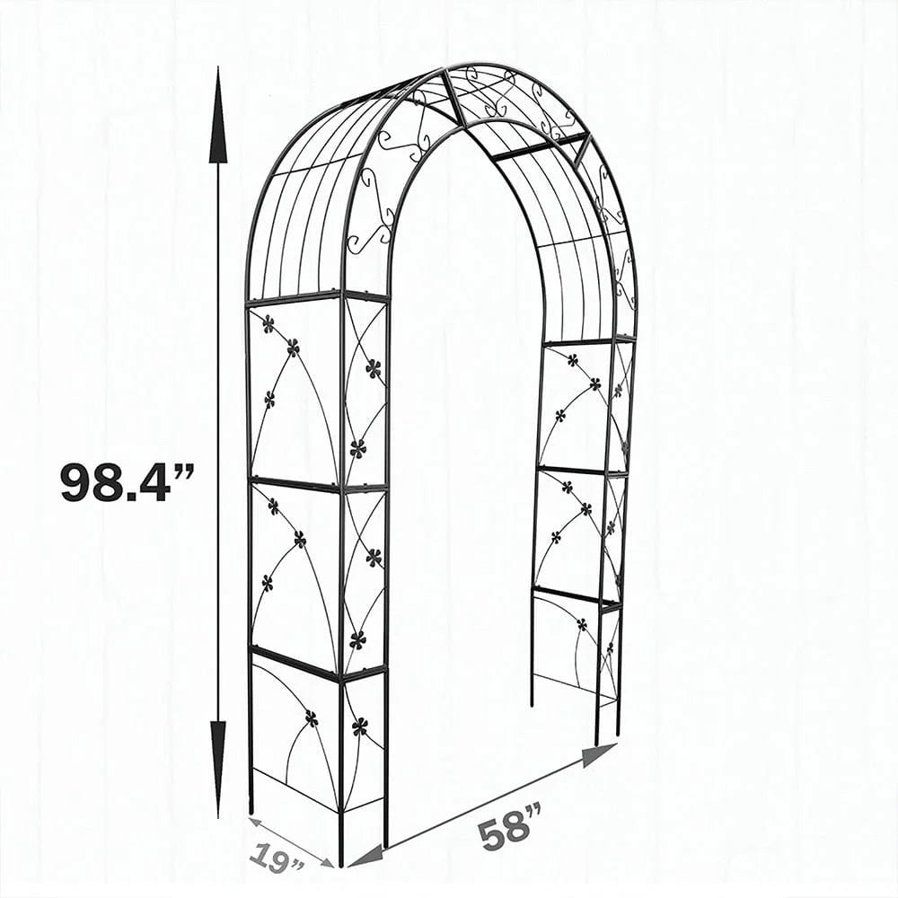 Barara King Garden Plants Arch Trellis,Metal Garden Arch with doors Garden Arbor Trellis Climbing Plants Support Arch Wedding Arch Black