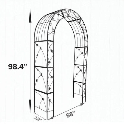 Barara King Garden Plants Arch Trellis,Metal Garden Arch with doors Garden Arbor Trellis Climbing Plants Support Arch Wedding Arch Black