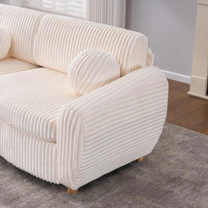 84" White Corduroy Loveseat Sofa, Modern Sectional Couch for Living Room, Apartment, Bedroom & Home Office, Solid Wood Frame, Comfortable Upholstered Seat