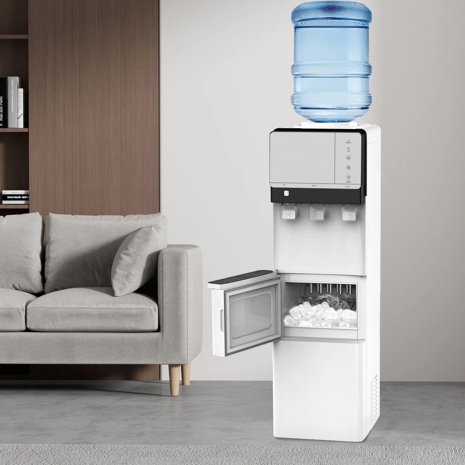 SOOPYK Hot and Cold Water Cooler Dispenser with Ice Maker for 5 Gallon Bottle 27 lbs in 24 hrs Perfect for Home Office white