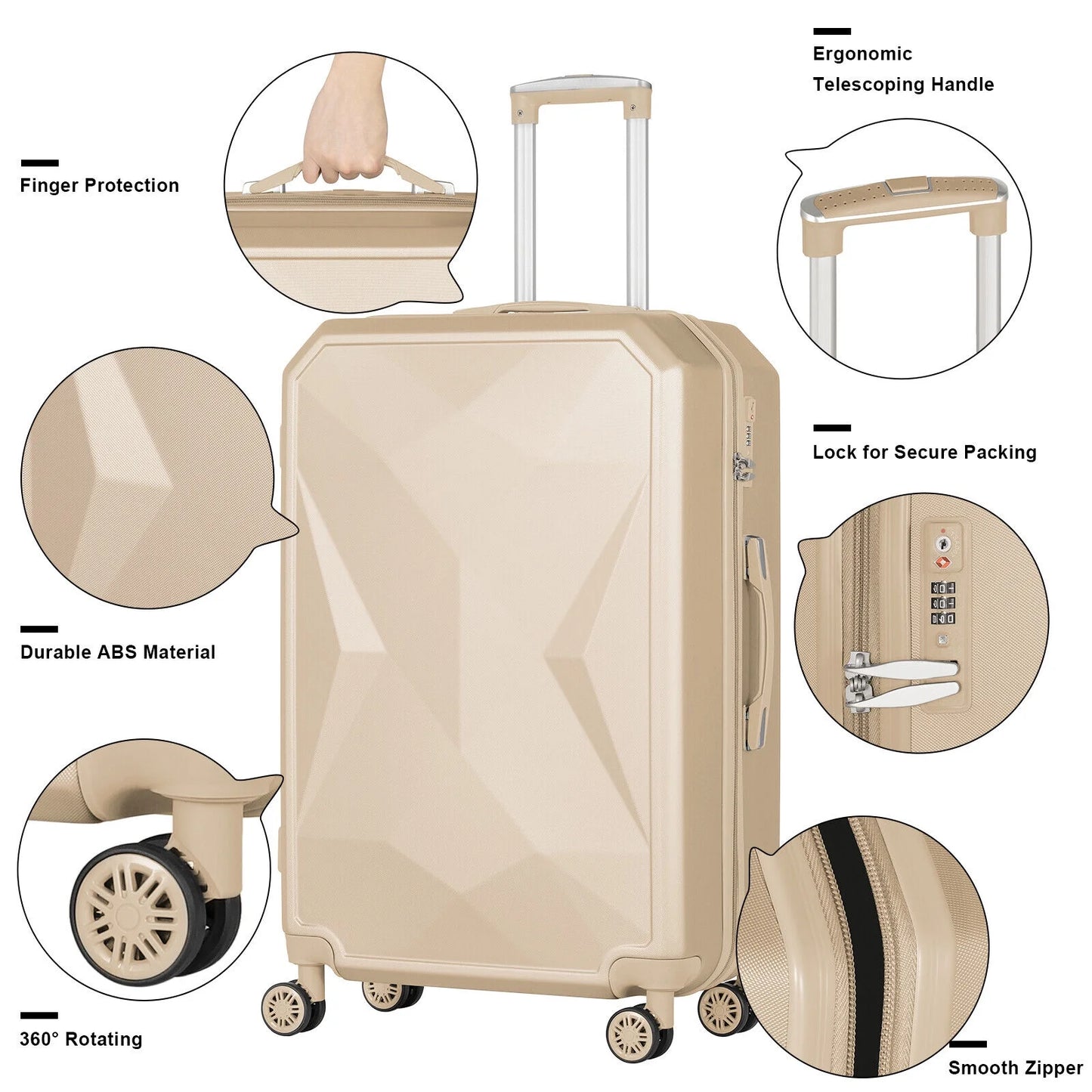 Hikolayae Crossroad Collection Hardside Spinner Luggage Sets in Beige, 5 Piece - TSA Lock