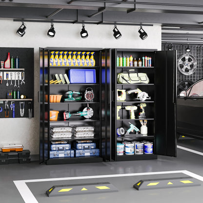 Fesbos Metal Garage Storage Cabinet,Tall Black Cabinet with Doors and Adjustbale Shelves,Lockable Tool Cabinet for Garage, Basement, Home Office