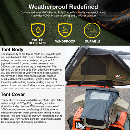 Naturnest Rooftop Tent HardShell with Luggage Rack,Camping Tent for Van Suv Truck Car Vehicle Outdoor, 2-3 Person