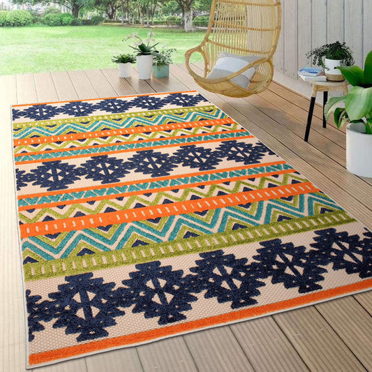 World Rug Gallery Contemporary Geometric Bohemian Indoor/Outdoor Area Rug - Multi 5' x 7'