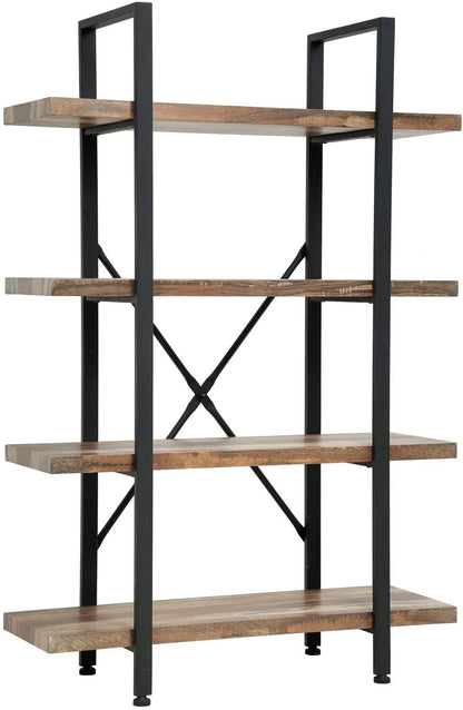 FDW 4-Shelf Bookcase Open Wall Mount Ladder Bookshelf with Industrial Metal Frame For Home Office Study, 60-inch