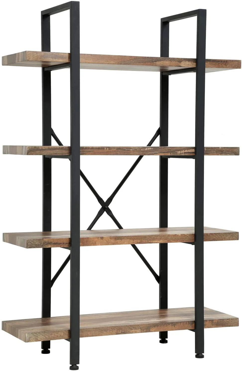 FDW 4-Shelf Bookcase Open Wall Mount Ladder Bookshelf with Industrial Metal Frame For Home Office Study, 60-inch