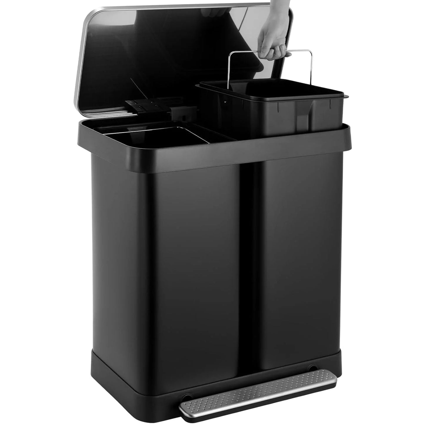 Arlopu 16 Gallon/60L Dual Trash Can, Stainless Steel Kitchen Garbage Can with Soft-Close Lid, Home Office Classified Recycle Bin