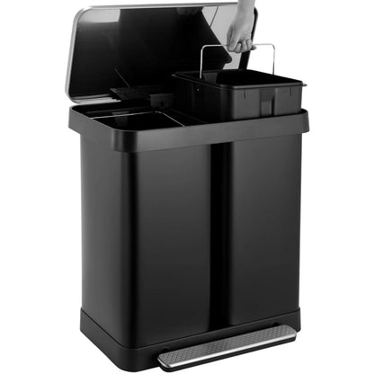 Arlopu 16 Gallon/60L Dual Trash Can, Stainless Steel Kitchen Garbage Can with Soft-Close Lid, Home Office Classified Recycle Bin