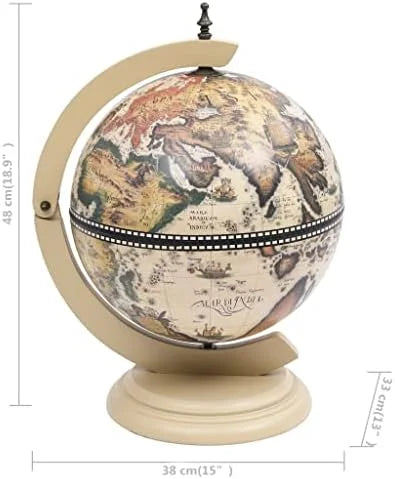 Green & Brown Tabletop Globe Wine Stand - Eucalyptus Wood with Antique Replica Frescoes and 16th Nautical Maps - Assembly Required