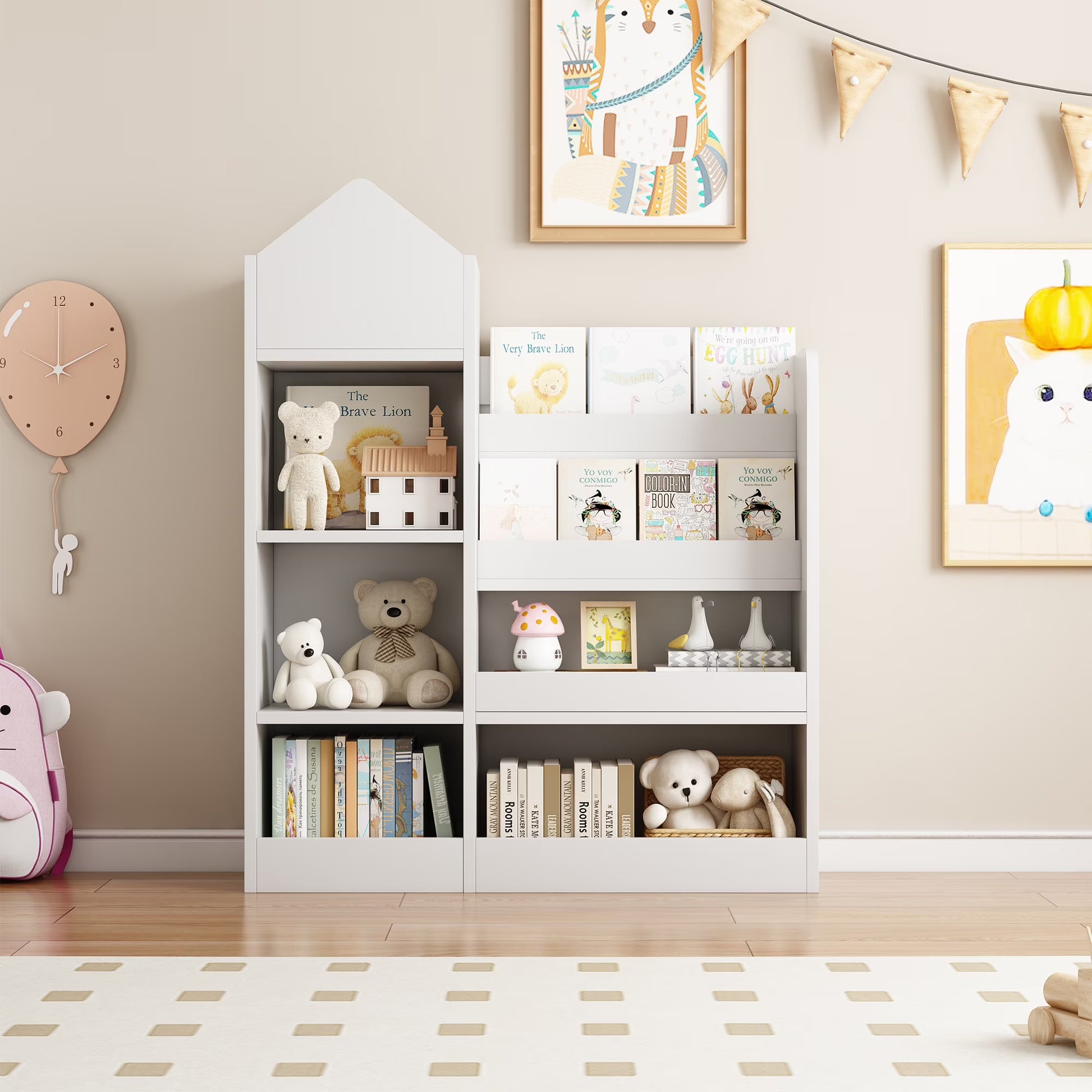 PAPROOS Kids Bookshelf, Wooden Kids Bookcase with Toy Storage Organizer Cabinet, Children Multi Shelf Cubby for Classroom, Kids Bedroom, Nursery, Wood
