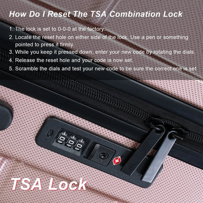 3-Piece Hardside Luggage Sets, Lightweight Spinner Suitcase with Wheels TSA Lock, Airline Approved Carry-On Suitcase and Luggage Set(20°+24°+28°), Durable ABS Material, Rose Gold