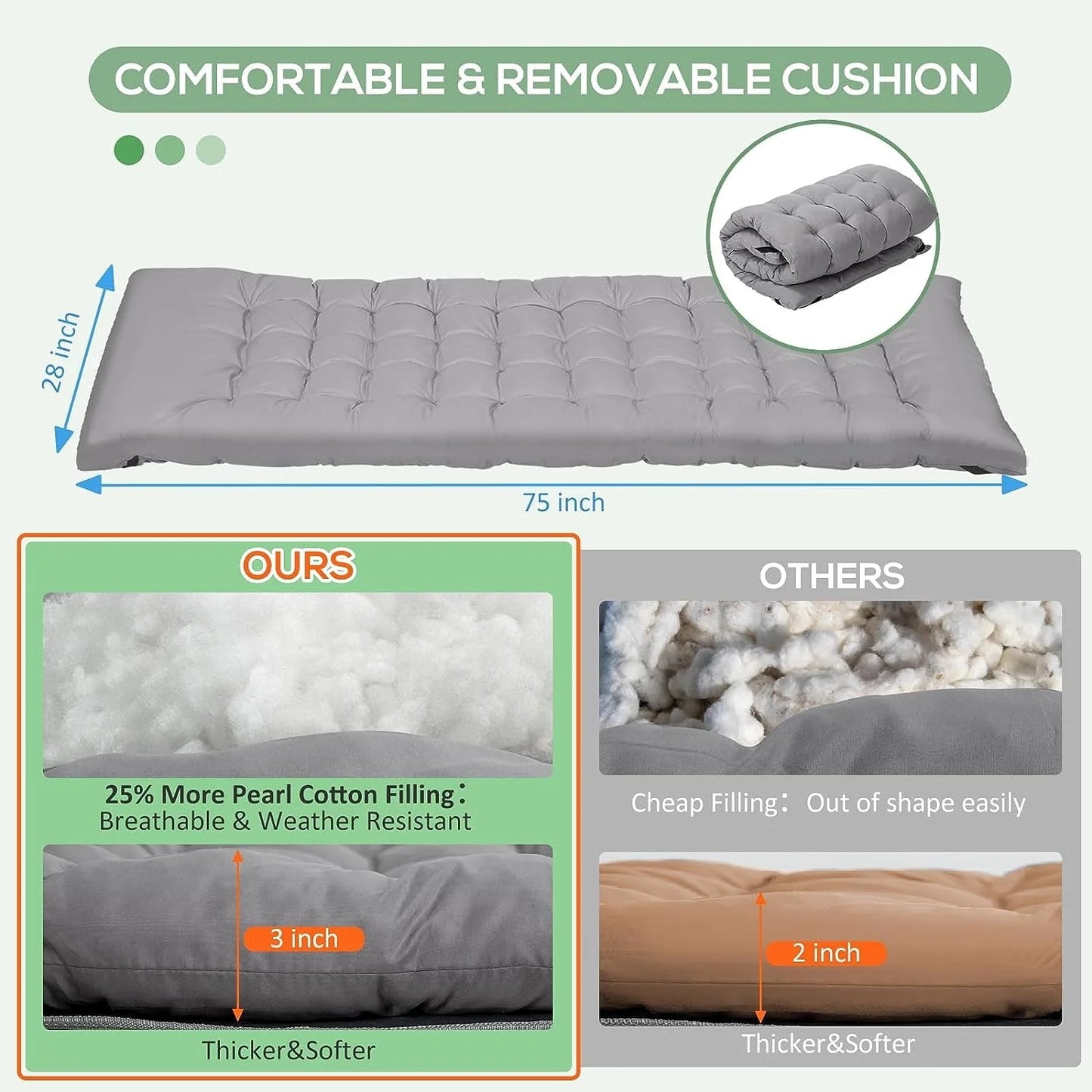 NALONE Camping Cots for Adults with 3.5 Inch Extra Thick Mattress, Cots for Sleeping 900 LBS, Folding Cot with Mattress, Heavy Duty Sleeping Cots Camping Bed for Home Office Outdoor(Gray)