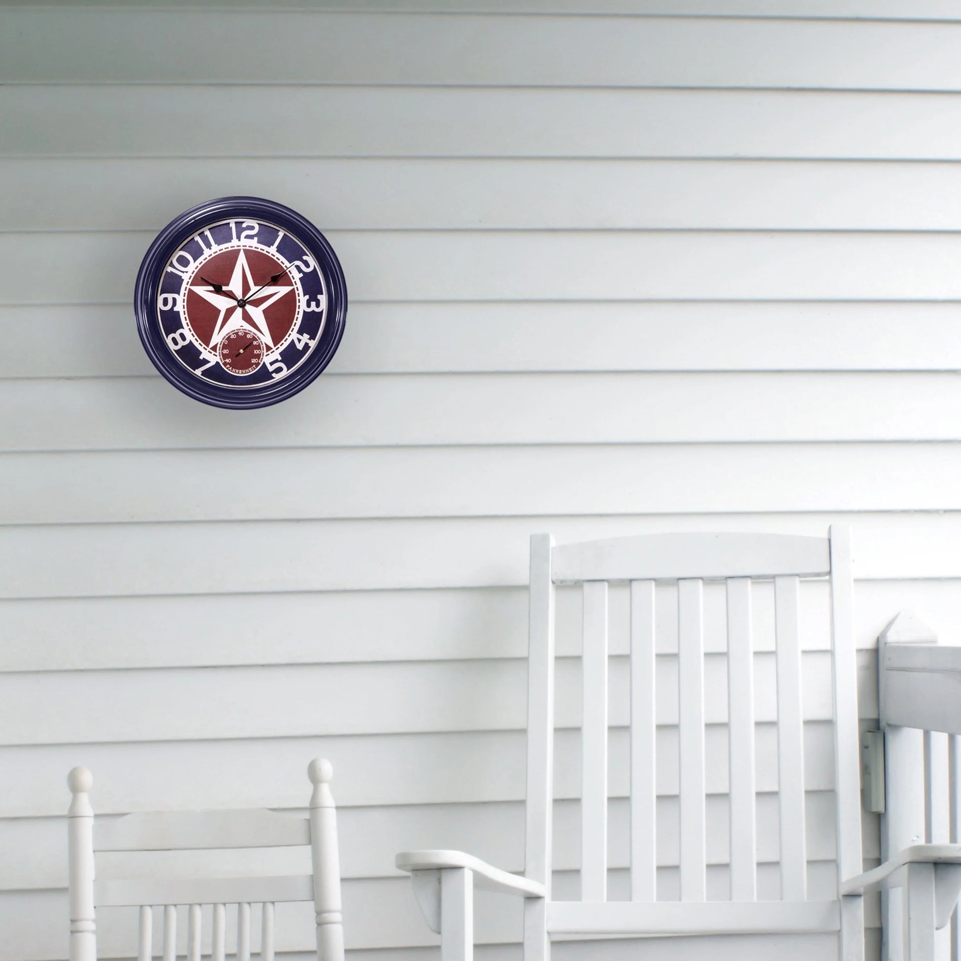 La Crosse Clock 12-inch Indoor/Outdoor Americana Red/Blue Quartz Analog Wall Clock, 404-3012TX