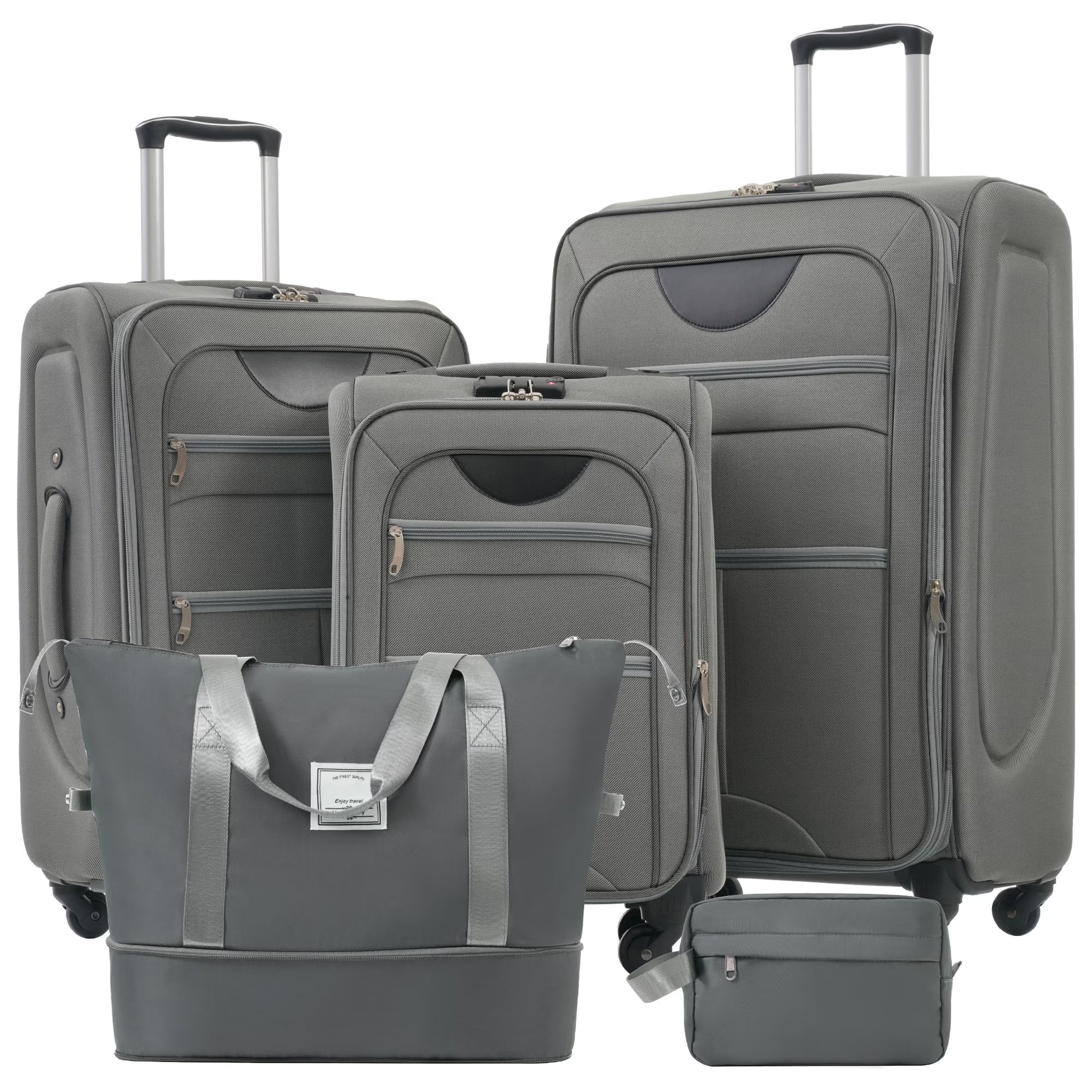PAPROOS 3 PCS Luggage Set with Duffel Bag, Lightweight Carry on Softside Suitcases Set, 20in 24in 28in Expandable Suitcase with Spinner Wheel and TSA Lock, Softshell Luggage Travel Set, Gray