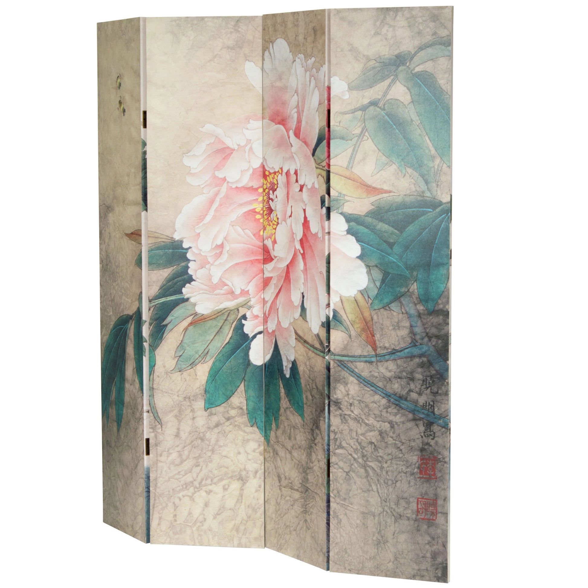 Oriental Furniture 6 Feet Tall Double Sided Doves and Peonies Canvas Room Divider