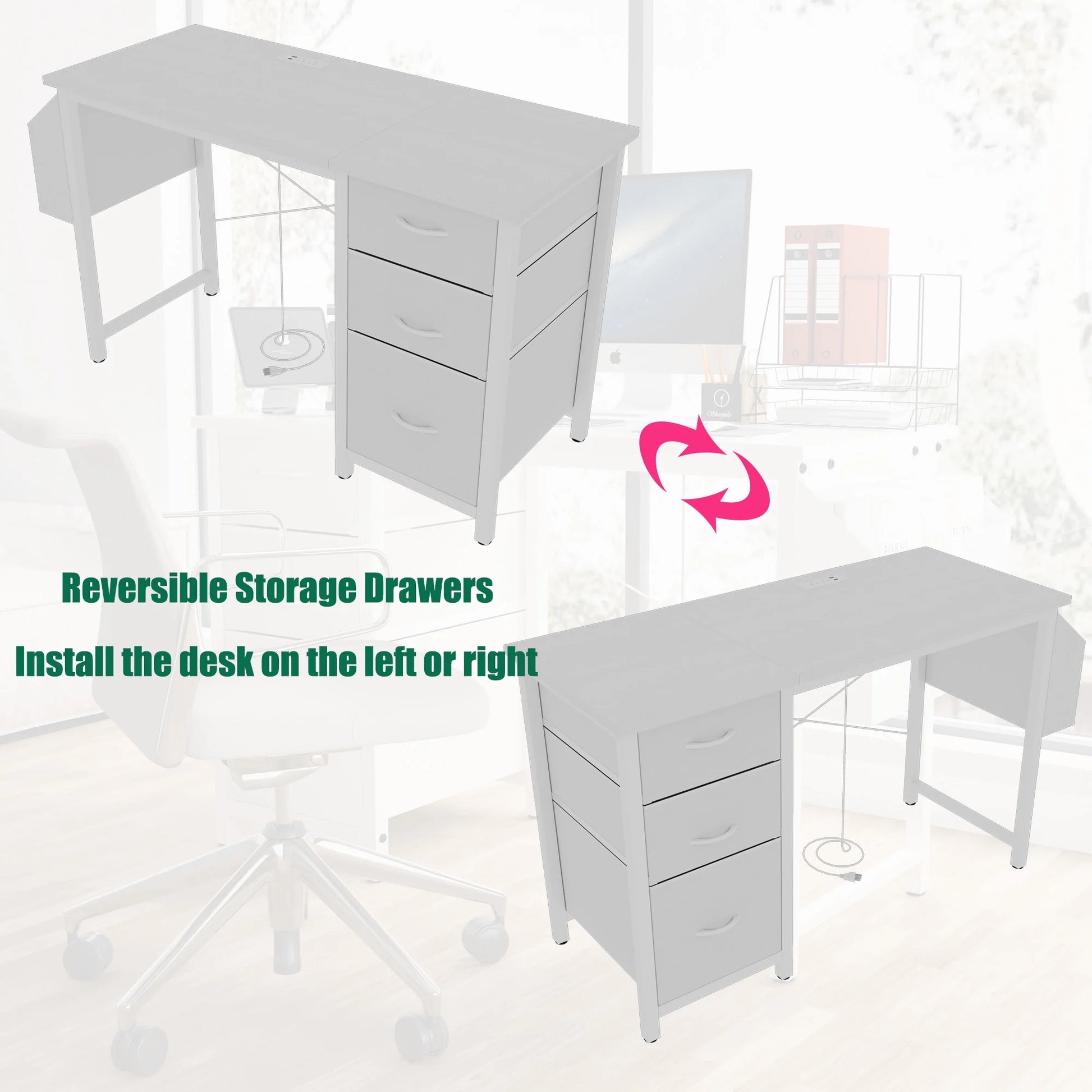 New 47.3" Computer Desk with Power Outlets, Small Home Office Desk with 3 drawers,Side Pocket, Gaming Desk, Modern Study Desk, Laptop Desk, White