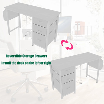 New 47.3" Computer Desk with Power Outlets, Small Home Office Desk with 3 drawers,Side Pocket, Gaming Desk, Modern Study Desk, Laptop Desk, White