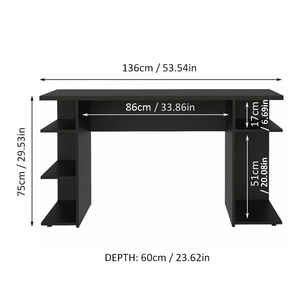 Madesa 53 inch Gaming Computer Desk with Shelves, Home Office Desk Writing Workstation, Wood - Black