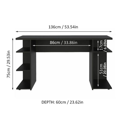 Madesa 53 inch Gaming Computer Desk with Shelves, Home Office Desk Writing Workstation, Wood - Black