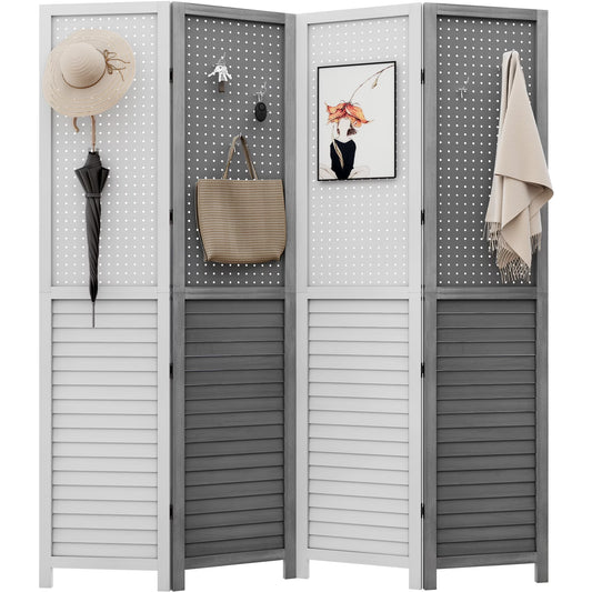 Dextrus Room Divider, 4 Panel Folding Privacy Screens with Pegboard Display, Freestanding Portable Privacy Screen Room Partition for Jewelry, Craft Show, Retail, Living Room, Bedroom