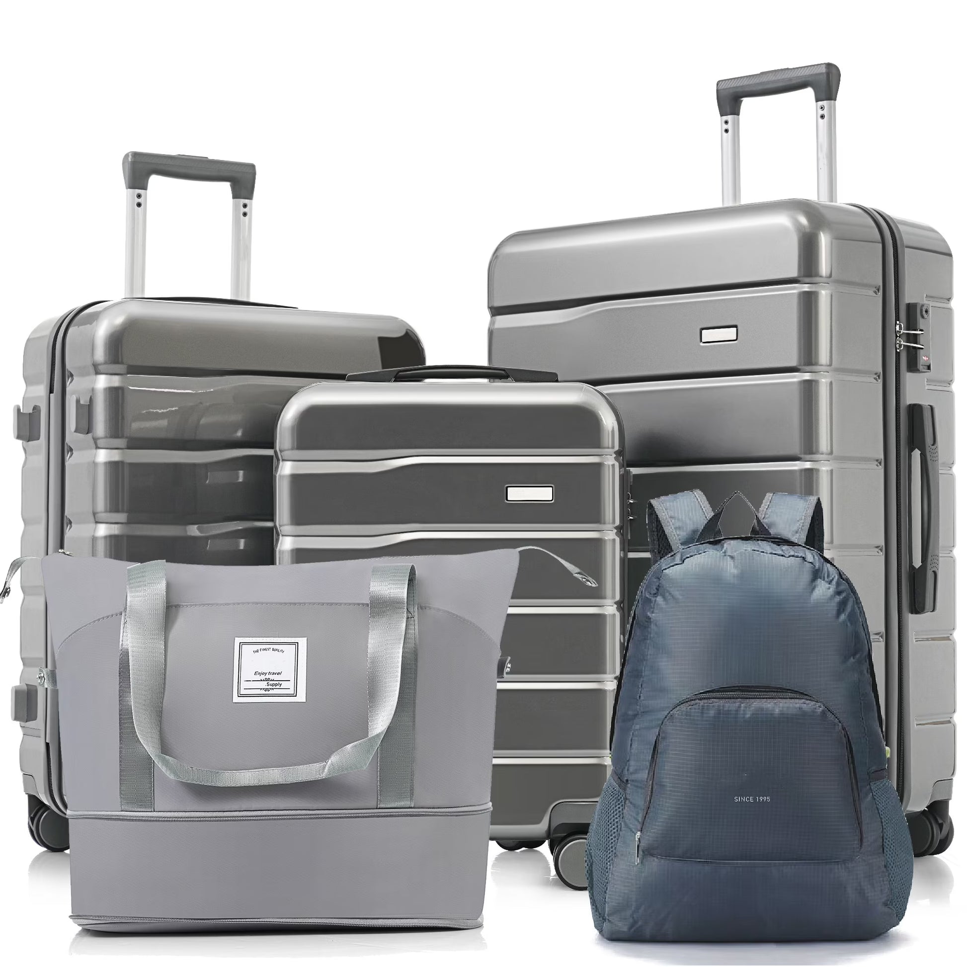 DUOSONG Luggage Sets 4 Piece, Abs Durable Suitcase With Travel Bag, Abs Hard Shell Luggage With Spinner Wheels, Ivory And Golden Ivory+Gold ABS Travel Luggage Hard Case