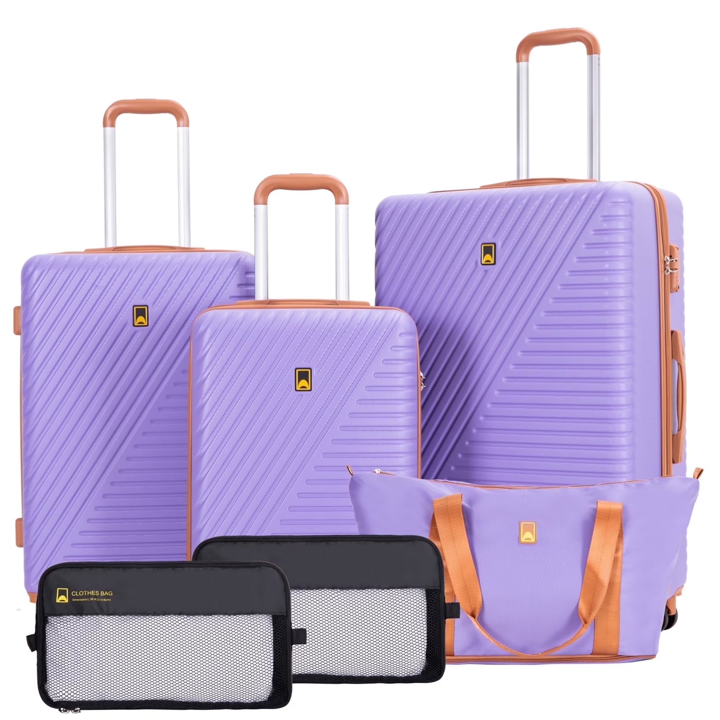 Landisun Luggage Sets 6 Piece Hardshell ABS Suitcase Set with TSA Lock, Travel Luggage with Portable Bag, Black