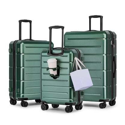 3 Piece Hardside Carry On Luggage Sets TSA Lock Spinner Wheels 22"26"30" Suitcase with Cup Holder