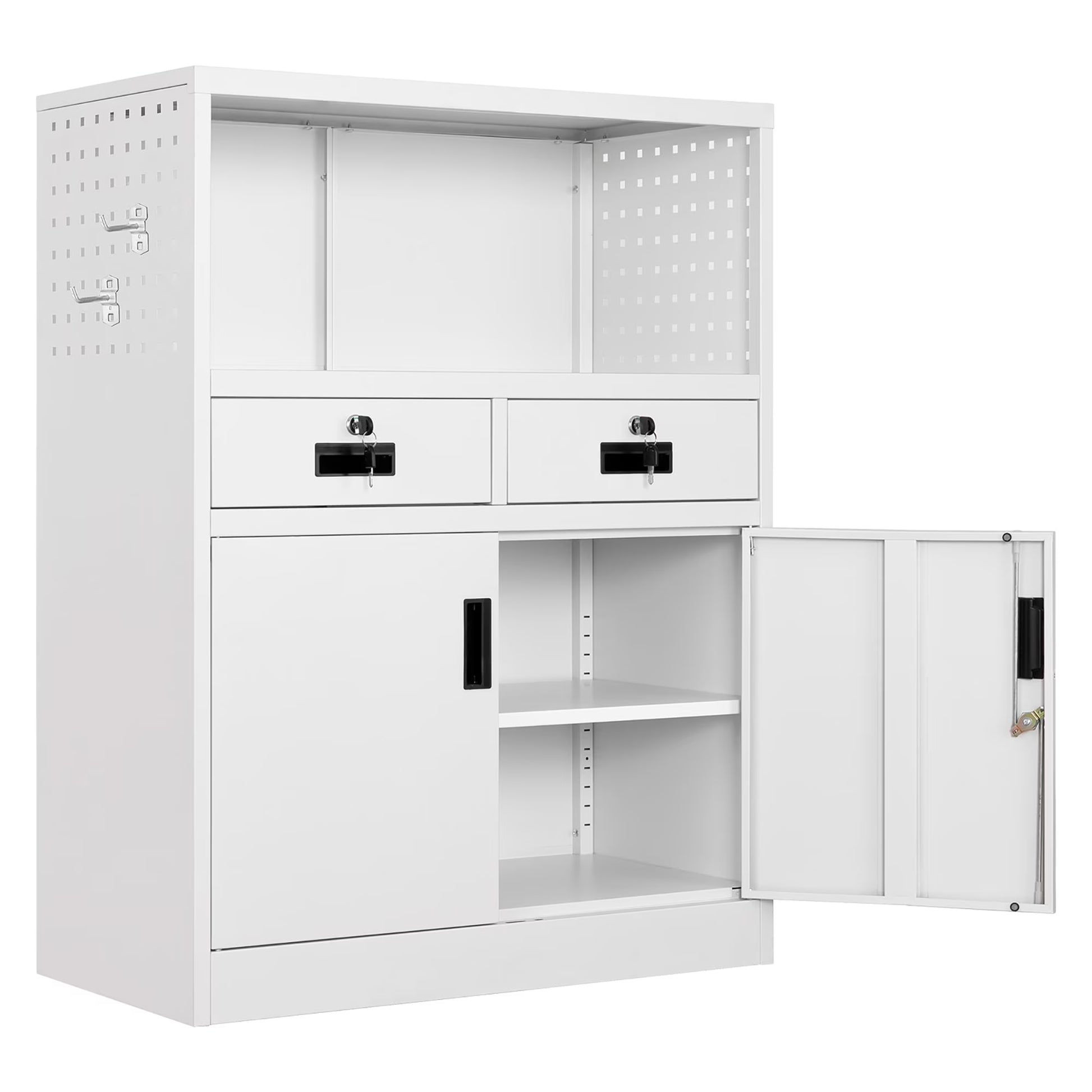Fesbos Locking Cabinet with 2 Drawers, Metal Storage Cabinet with Locking Doors and Shelves - 41.3" Steel Lockable Storage Cabinet, Metal Cabinet for Home Office, Garage