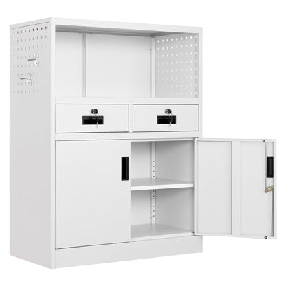 Fesbos Locking Cabinet with 2 Drawers, Metal Storage Cabinet with Locking Doors and Shelves - 41.3" Steel Lockable Storage Cabinet, Metal Cabinet for Home Office, Garage