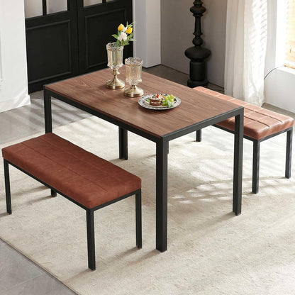 47" Dining Table, 4-Person Indoor Walnut Wood Grain Effect Table with Metal Legs, Rectangular Kitchen Table for Dining Room, Kitchen, Home Office, and Small Spaces