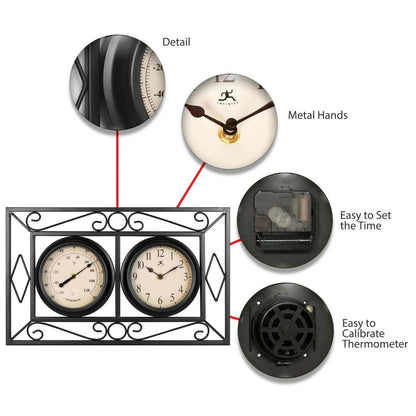 Infinity Instruments 20108BK-TC The Bookend Outdoor Hanging Clock/Thermometer