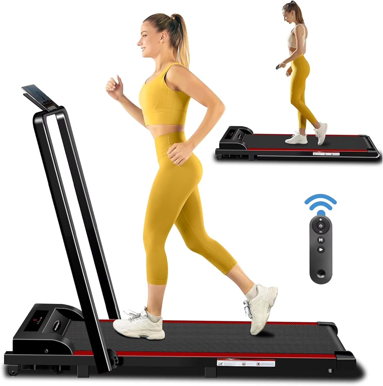 2 in 1 Walking Pad Treadmill, Foldable Treadmills with Handle Bar, 2.5HP Portable Folding Treadmill with Remote Control, Under Desk Treadmill for Home Office, Small Treadmill, 300lb