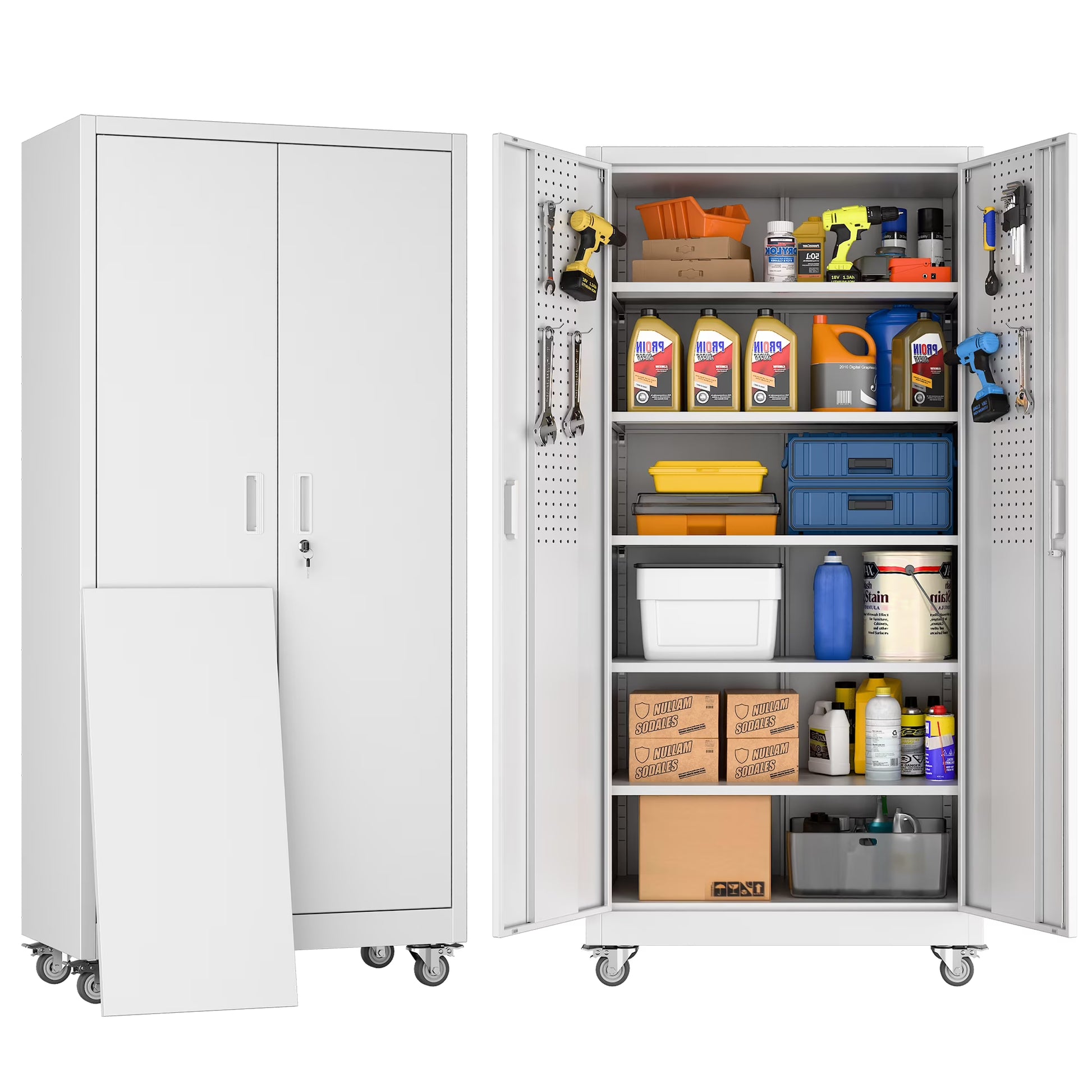 JAORD 71 In Metal Storage Cabinets with Locking Doors and Adjustable Shelves for Home Office, Garage and Utility Room (2 clasp hand, Black)