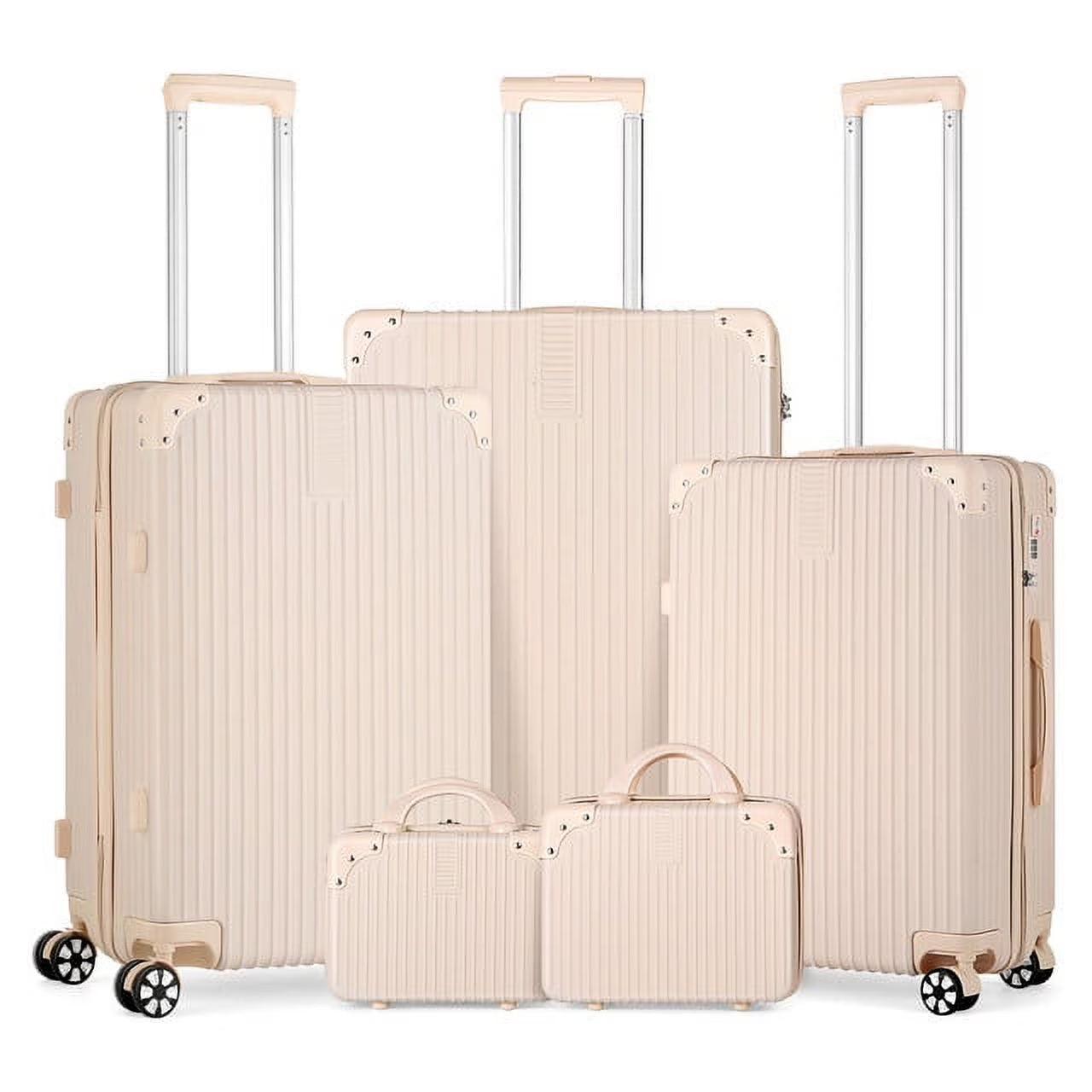 Hikolayae Crossroad Collection Hardside Spinner Luggage Sets in Beige, 5 Piece - TSA Lock