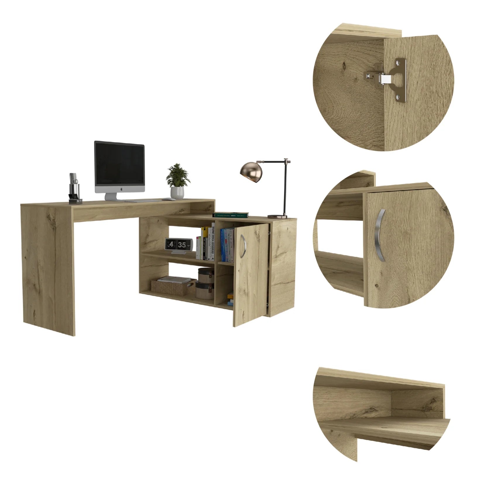 L Shaped Desk, Corner Desk with Sotrage Cabinets, Computer Desk Home Office Desk Writing Study Gaming Table Workstation for Home Game