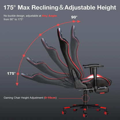 Douxlife Massage Gaming Chair with Footrest, 175° Reclining, Ergonomic Racing High Back Home Office Computer Chair, Video Game Chair for Adluts
