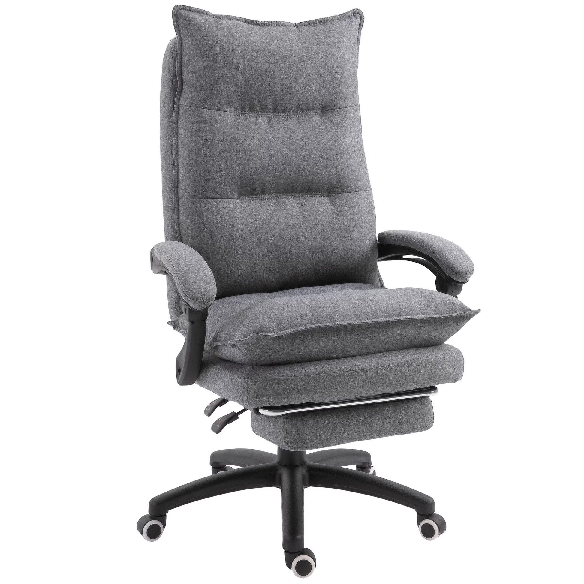 Office Chair Vinsetto 360° Swivel Executive Home Office Chair Adjustable Height Linen Style Fabric Recliner with Retractable Footrest and Double Padding, Grey,Ergonomic Office Chair