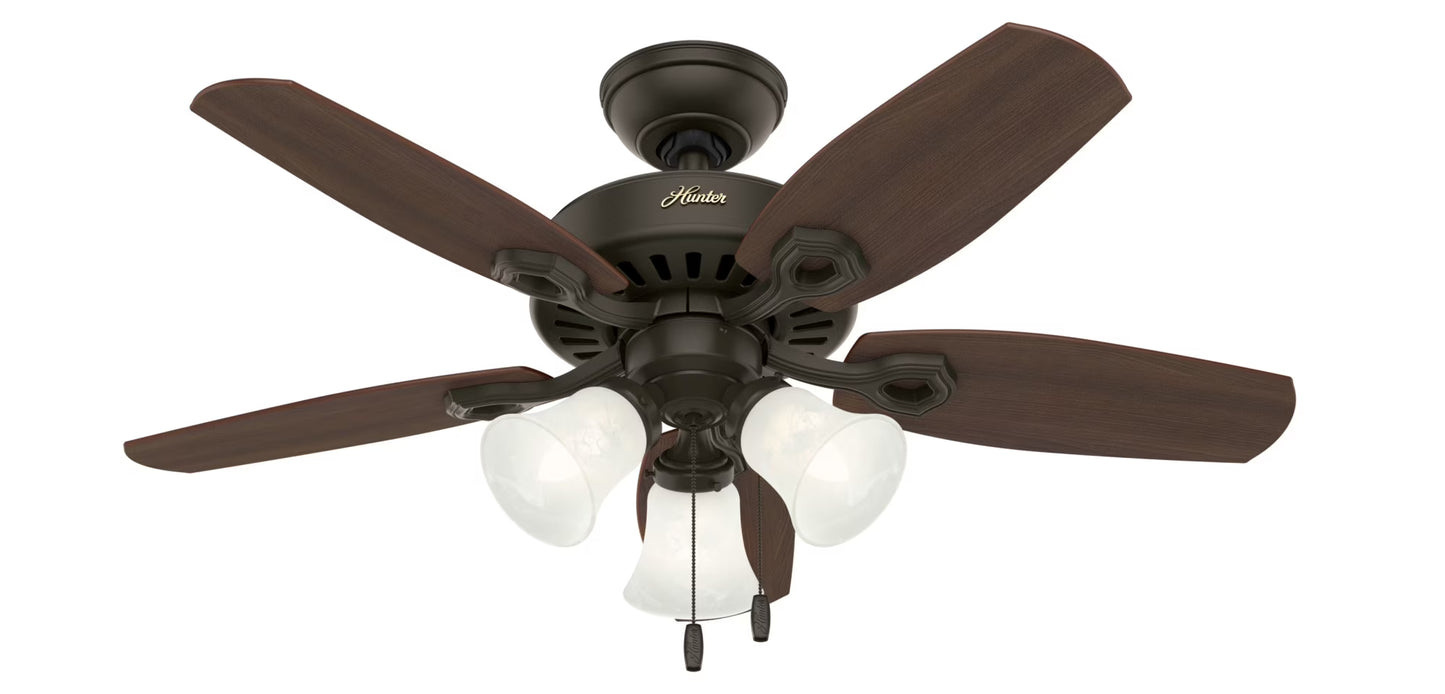 Hunter - Builder Indoor Ceiling Fan With Light, 42-inch, Snow White, Traditional-style, 3-speed WhisperWind Motor, 52105, for living rooms, bedrooms, home offices, kitchens