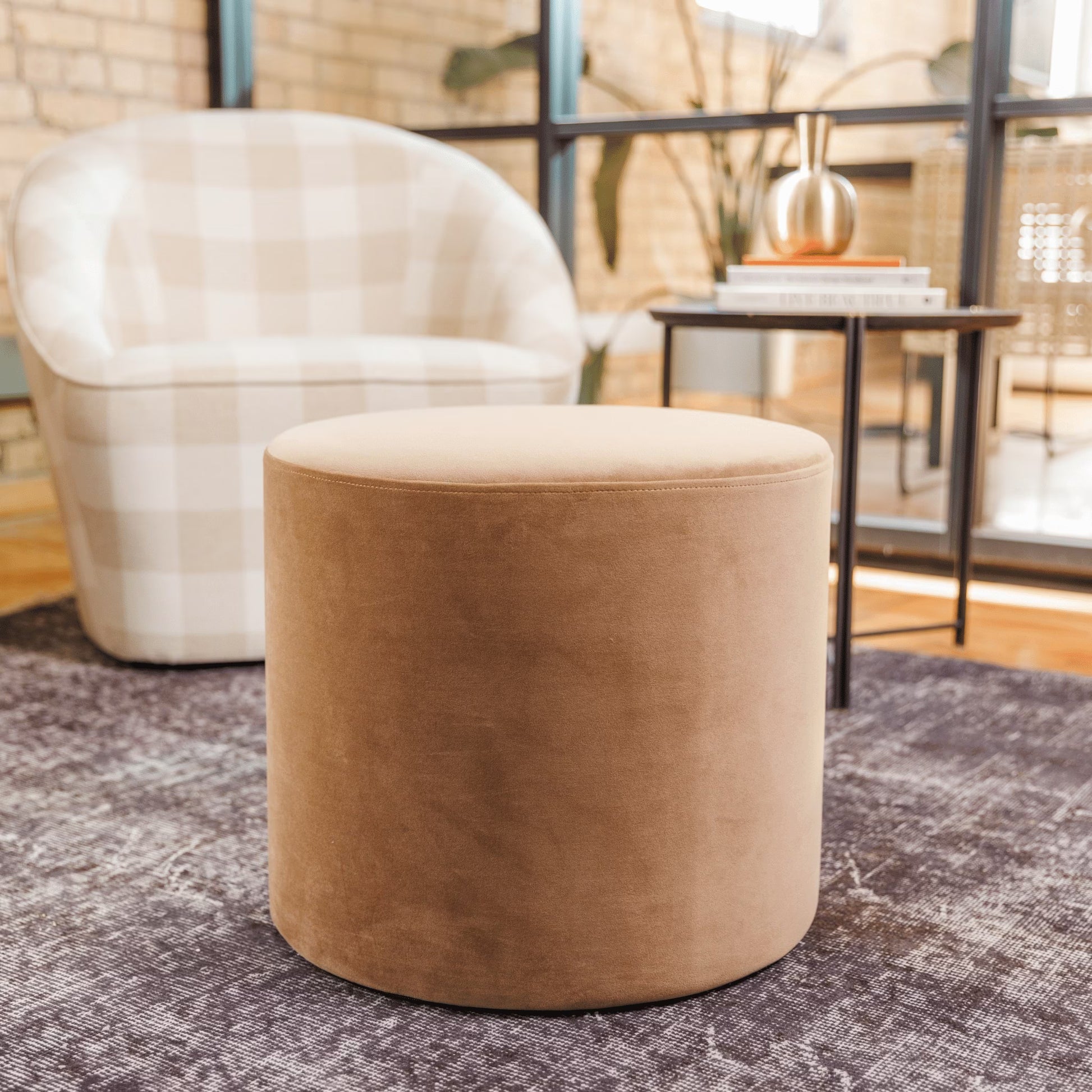 Wovenbyrd Round Pouf Ottoman with Foam Core, Gray - Perfect for Living Room or Bedroom