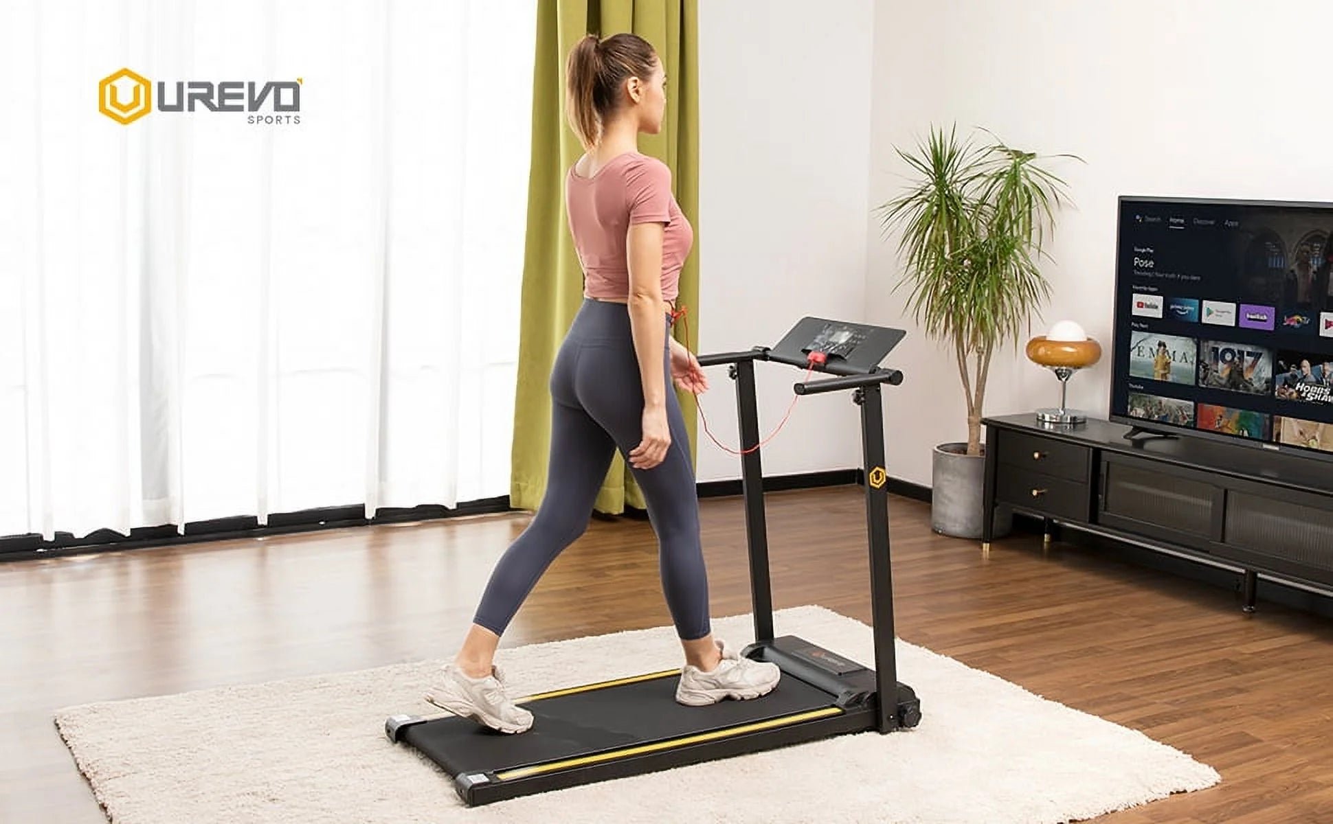 UREVO Treadmill, 2.25HP Folding Treadmills for Home with 12 HIIT Modes for Home Office LCD Display