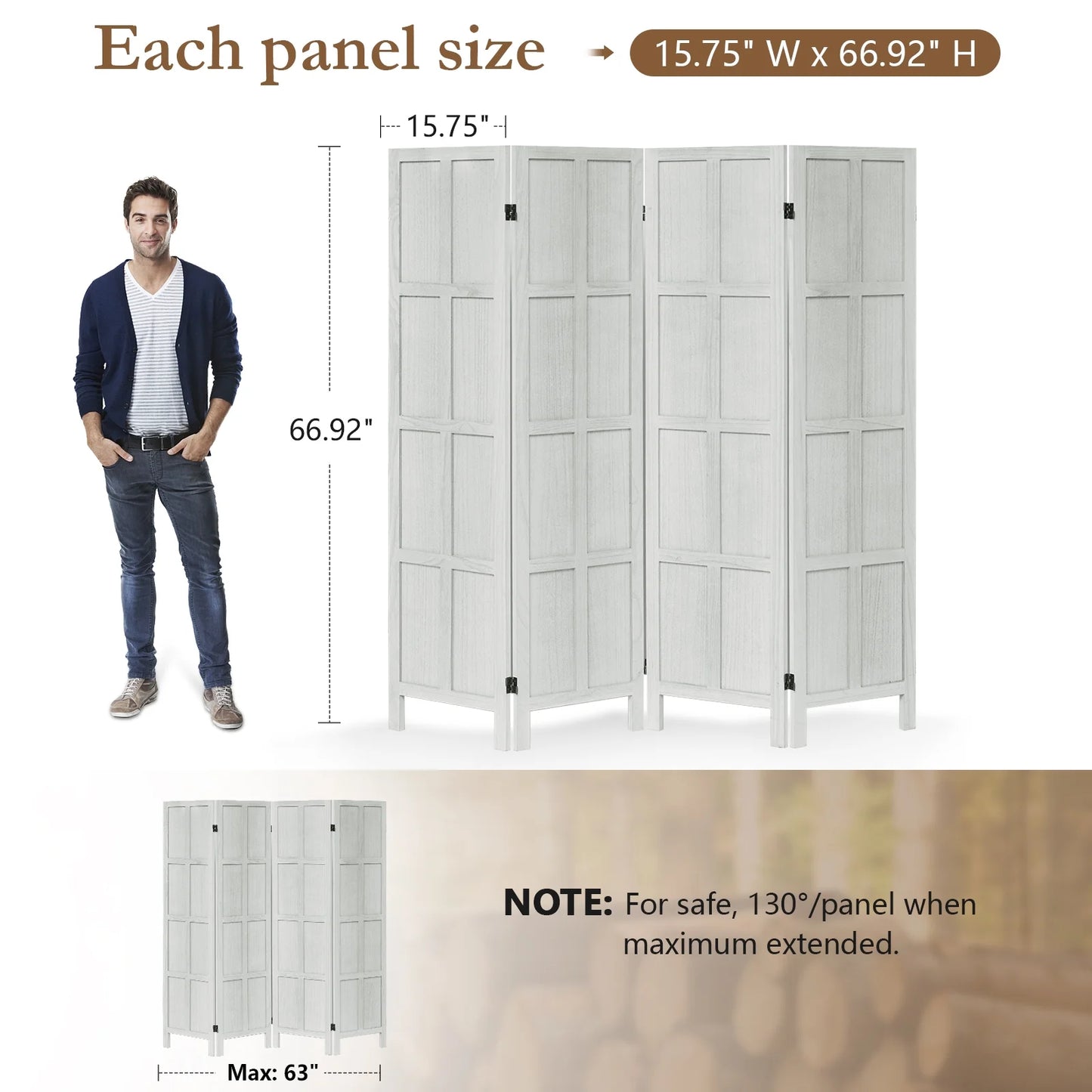 Aletheiawu 4 Panel Room Divider Wall and Folding Privacy ScreensNo Installation RequiredWhite
